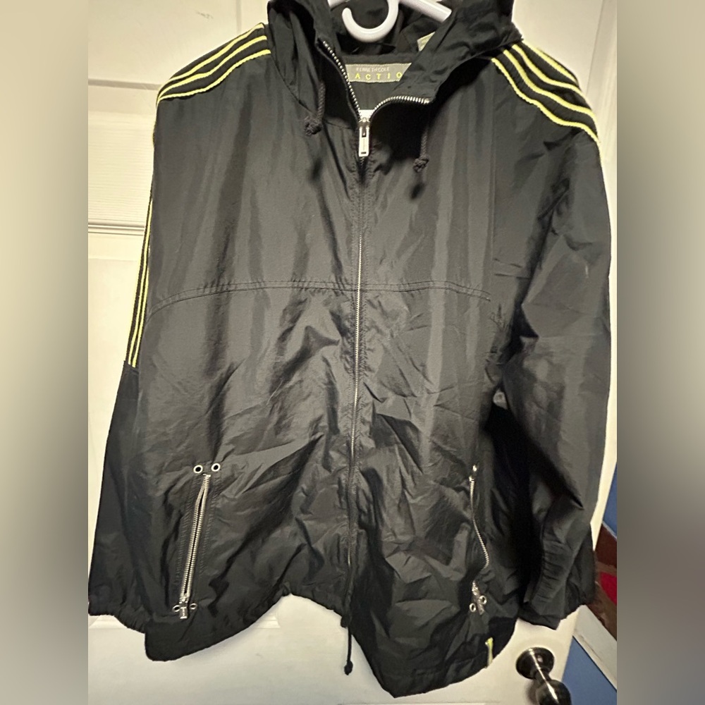 Kenneth Cole Reaction Black Hooded Windbreaker with Stripes
